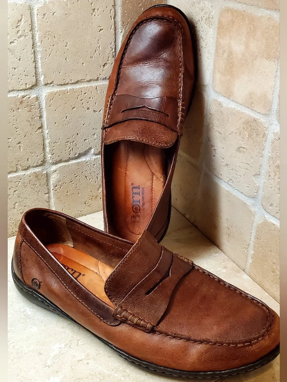 Born Men's Brown Leather Penny Loafers Size 10.5 M